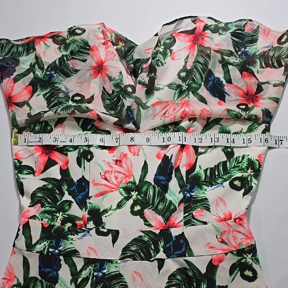 Vince Camuto - Women's Spaghetti Strap Ruffle Tropical Print Mini Dress Small - Picture 8 of 11